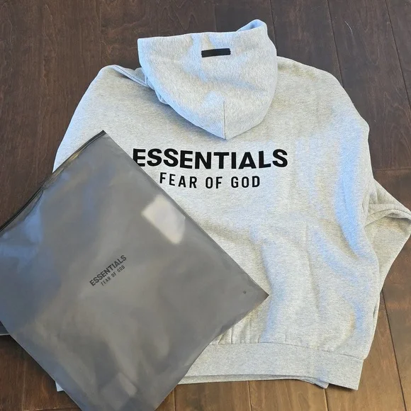 Essentials Gray Hoodie with Black Logo - Picture 2 of 3